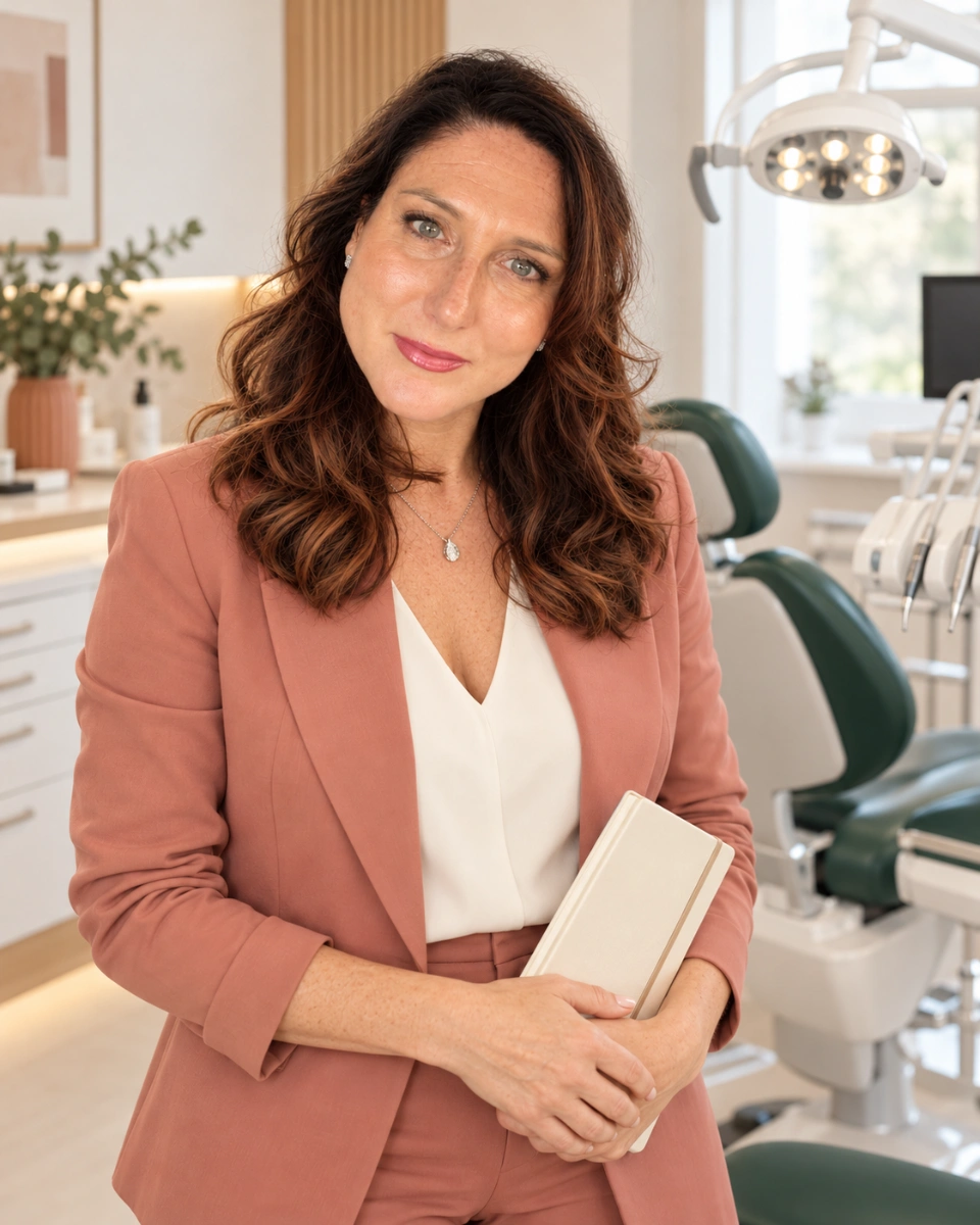 Roberta Acri nello studio dentistico, fondatrice di Riunito Pieno